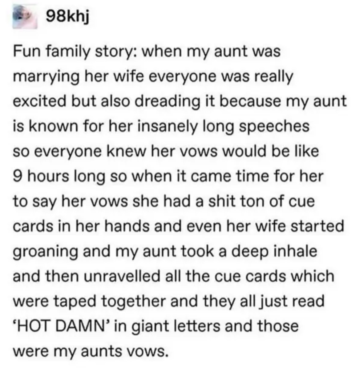 tumblr story about someone's vows only being hot damn