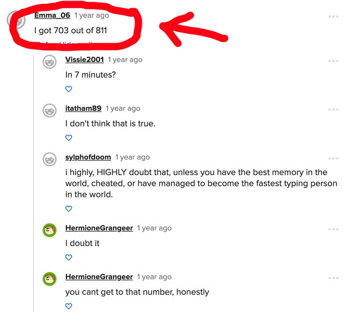 Several users calling out another player's score of 703/811 as impossible