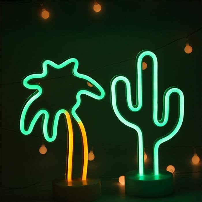 a palm tree light and a cactus light