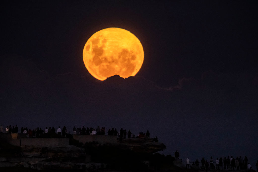 The pink super moon rises over Bondi Beach in Sydney, Australia