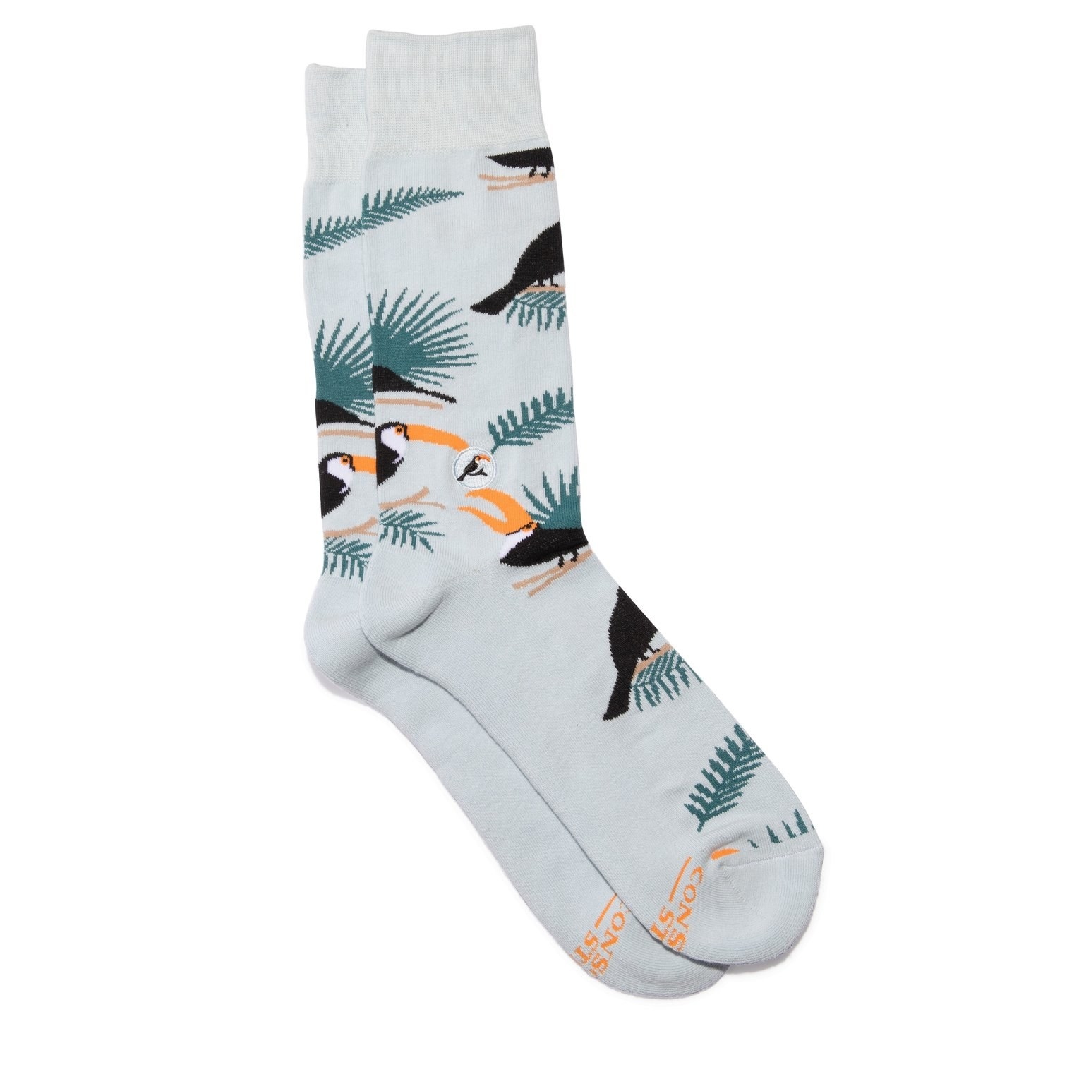 socks with a toucan print on them 
