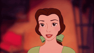 Belle raising an eyebrow in Beauty and the Beast