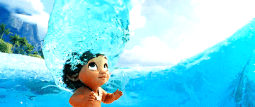 the ocean twirling baby Moana&#x27;s hair