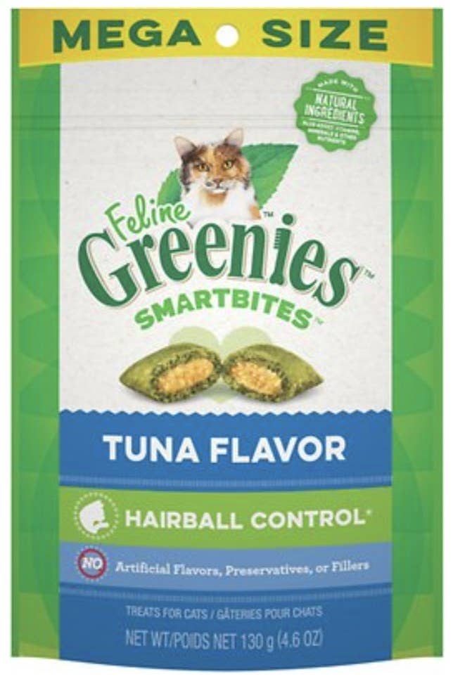 a bag of greenies hairball control treats