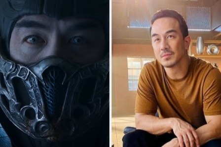 Joe Taslim as Sub-Zero side by side with a photo of him in his apartment