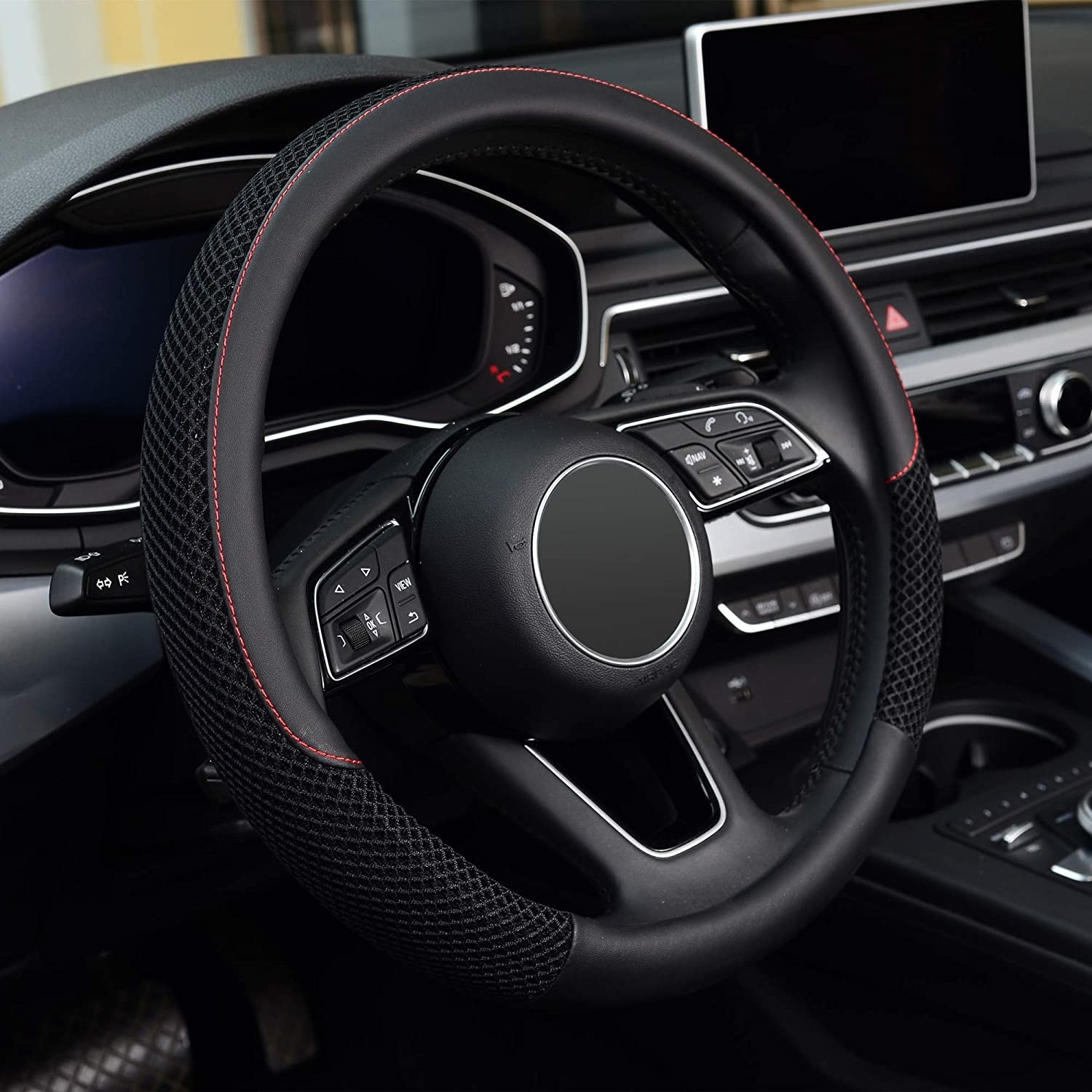 steering wheel cover on a steering wheel