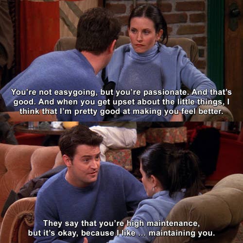 Matthew Perry as Chandler Bing and Courtney Cox as Monica Gellar in the show "Friends."