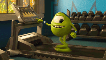 GIF Mike from &quot;Monsters, Inc.&quot; running and falling on a treadmill 