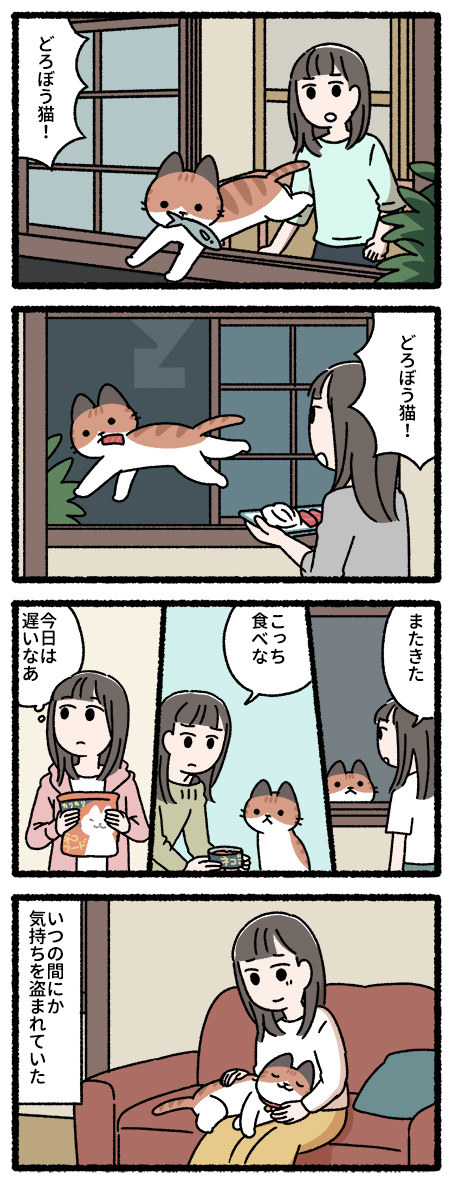 とんでもないものを盗んでいった猫の4コマ漫画 描かれた結末に大きな反響