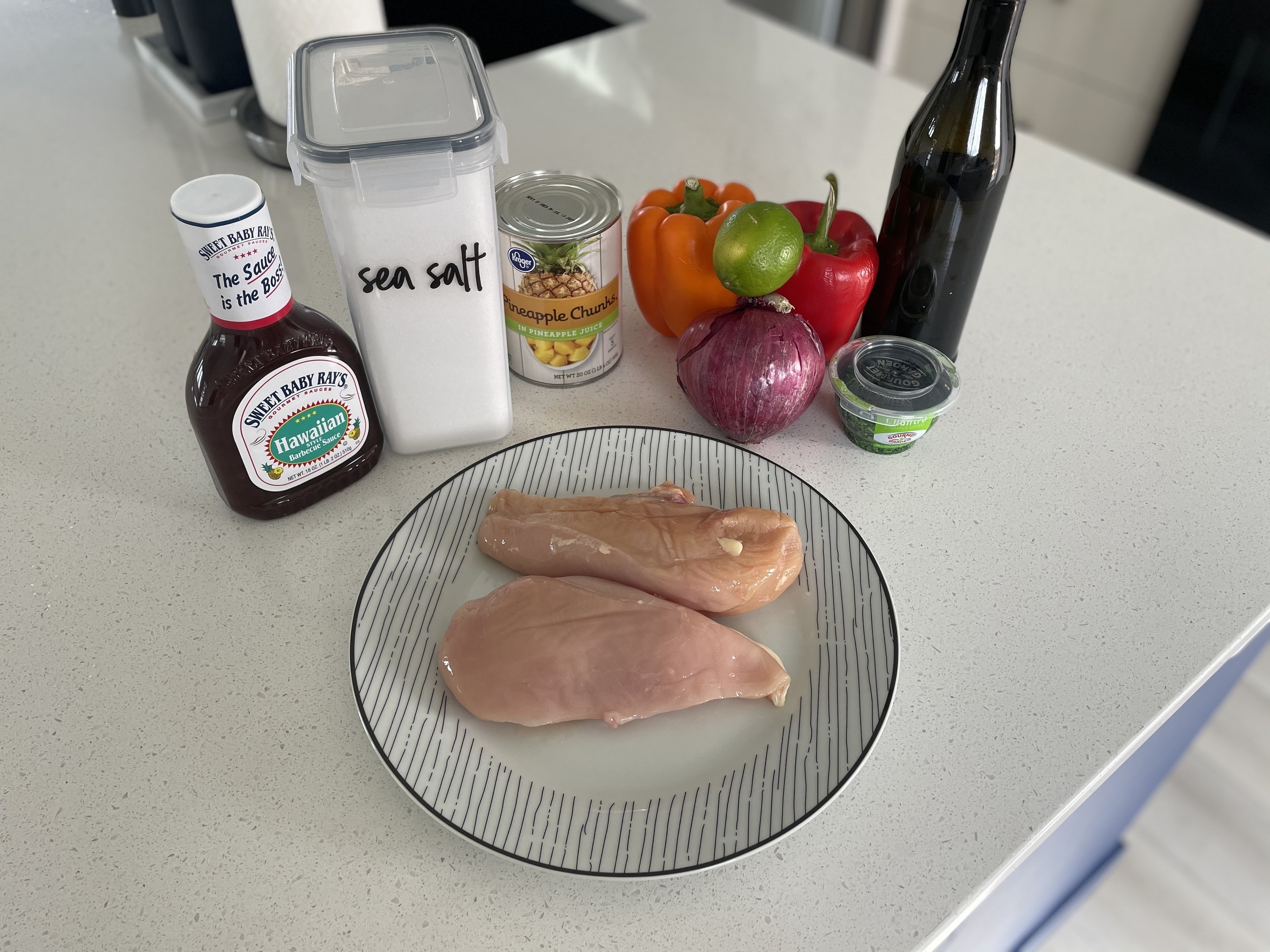 Ingredients for sheet pan Hawaiian chicken