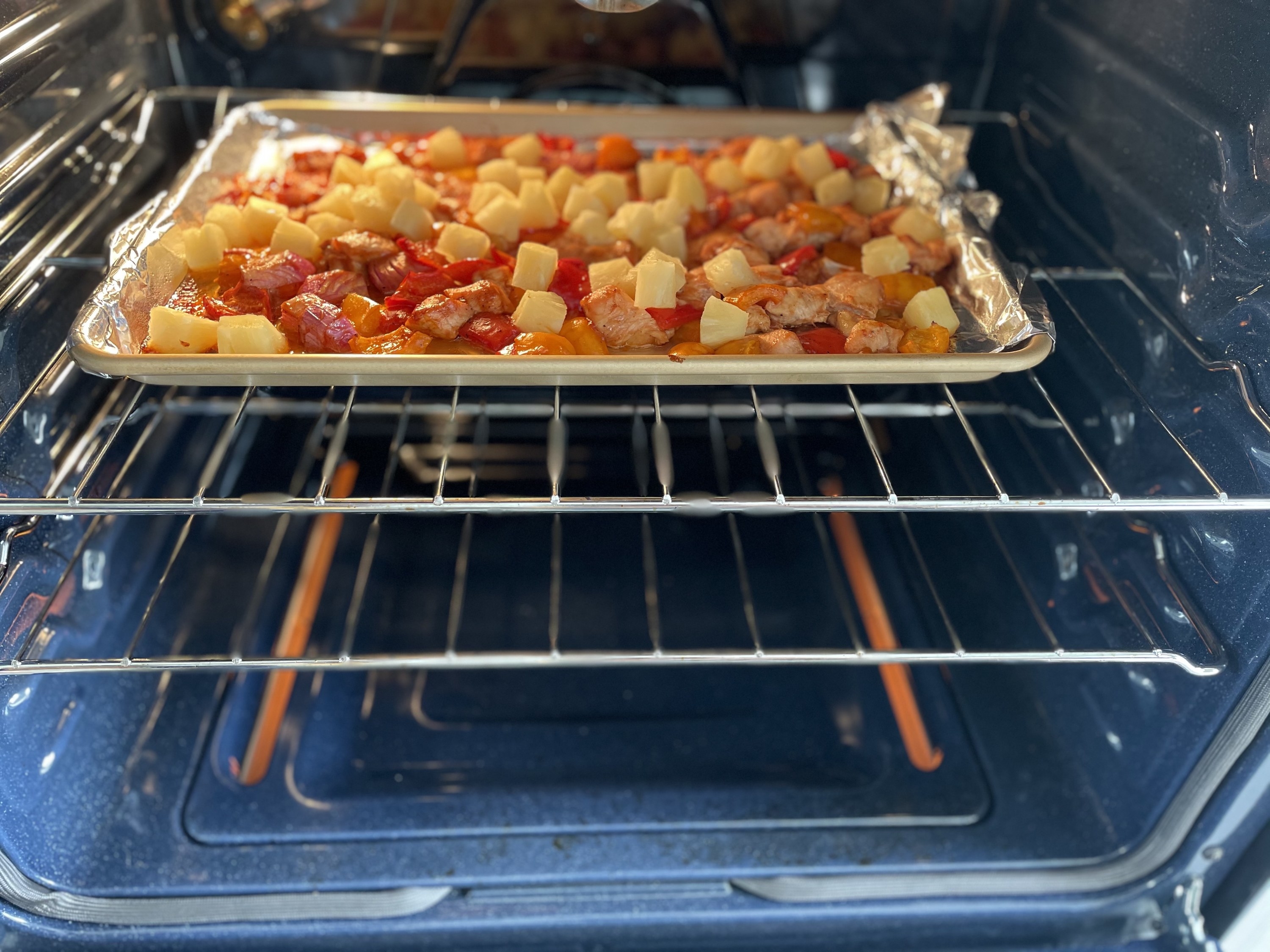 Sheet pan Hawaiian chicken in the oven