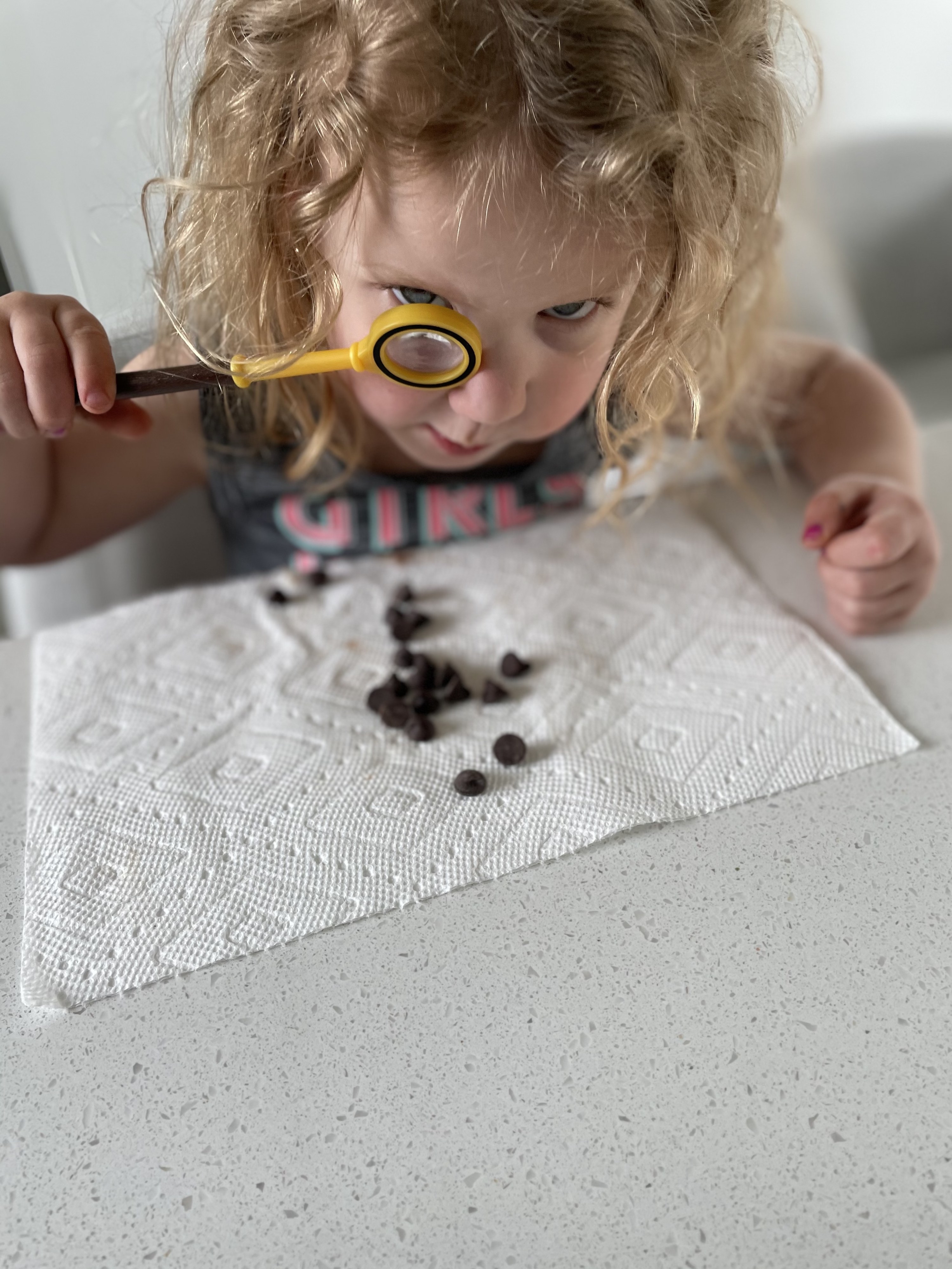 The author&#x27;s daughter inspecting chocolate chips