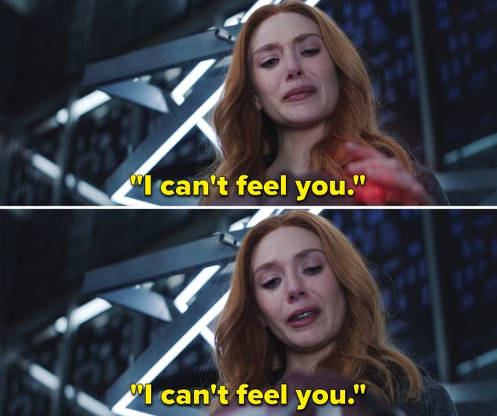 Wanda crying and repeating, "I can't feel you"