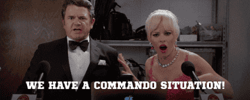 Elizabeth Banks and JM Higgins from Pitch Perfect 2 saying we have a commando situation 