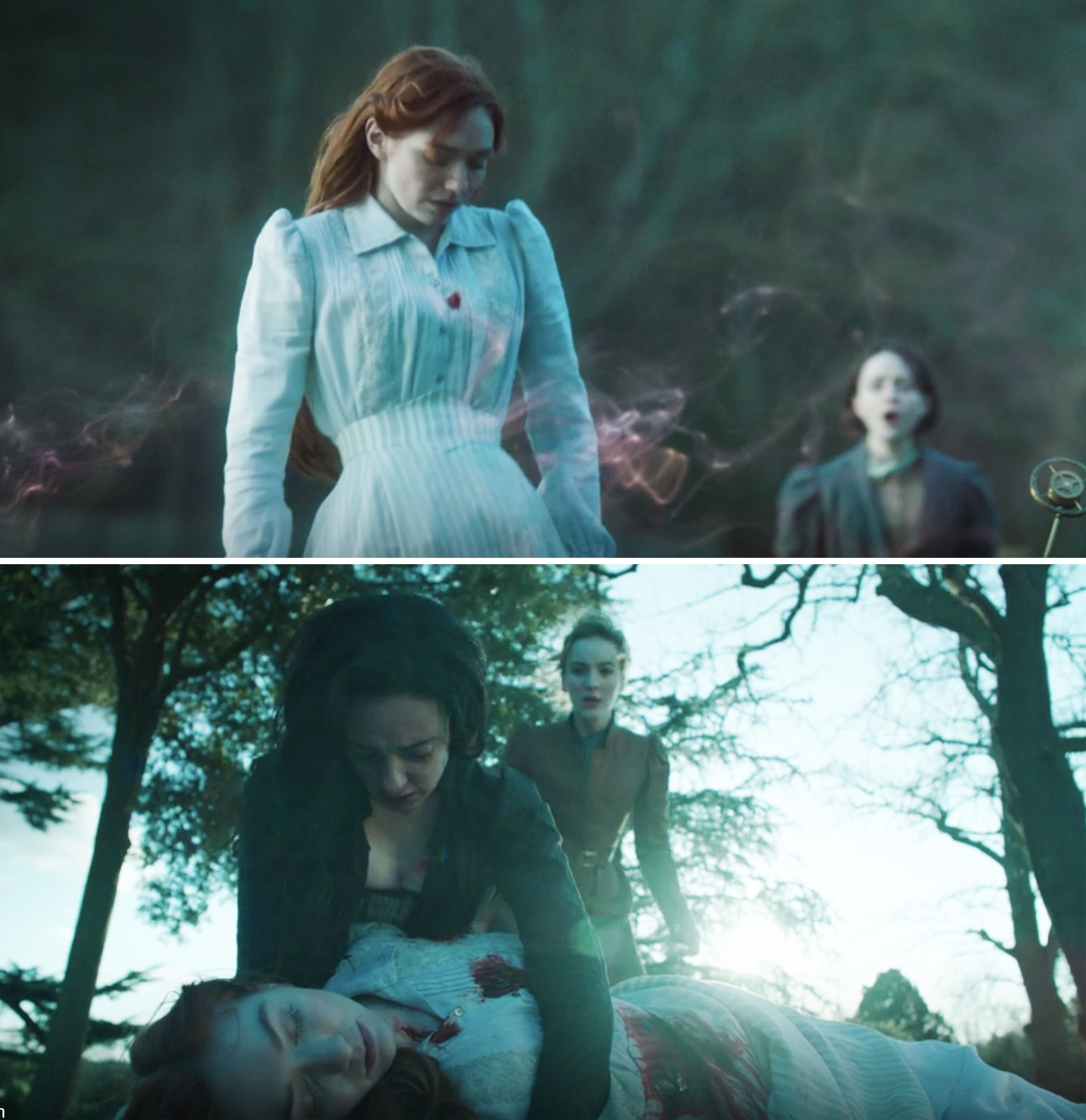 Amalia holding Mary&#x27;s body after she&#x27;s been shot