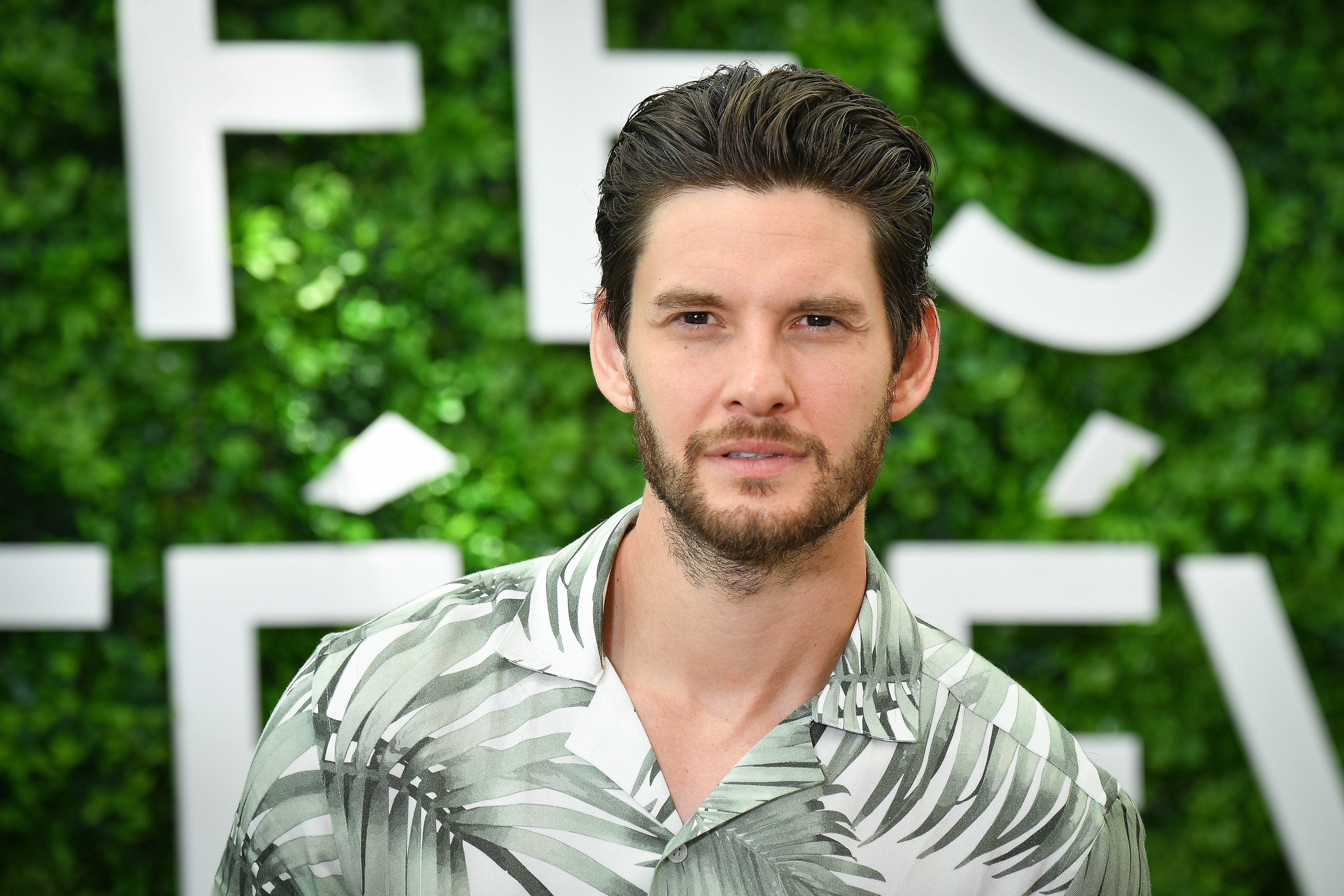 Ben Barnes in palm frond printed shirt