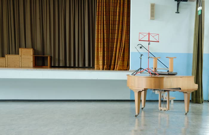 An empty elementary school assembly hall