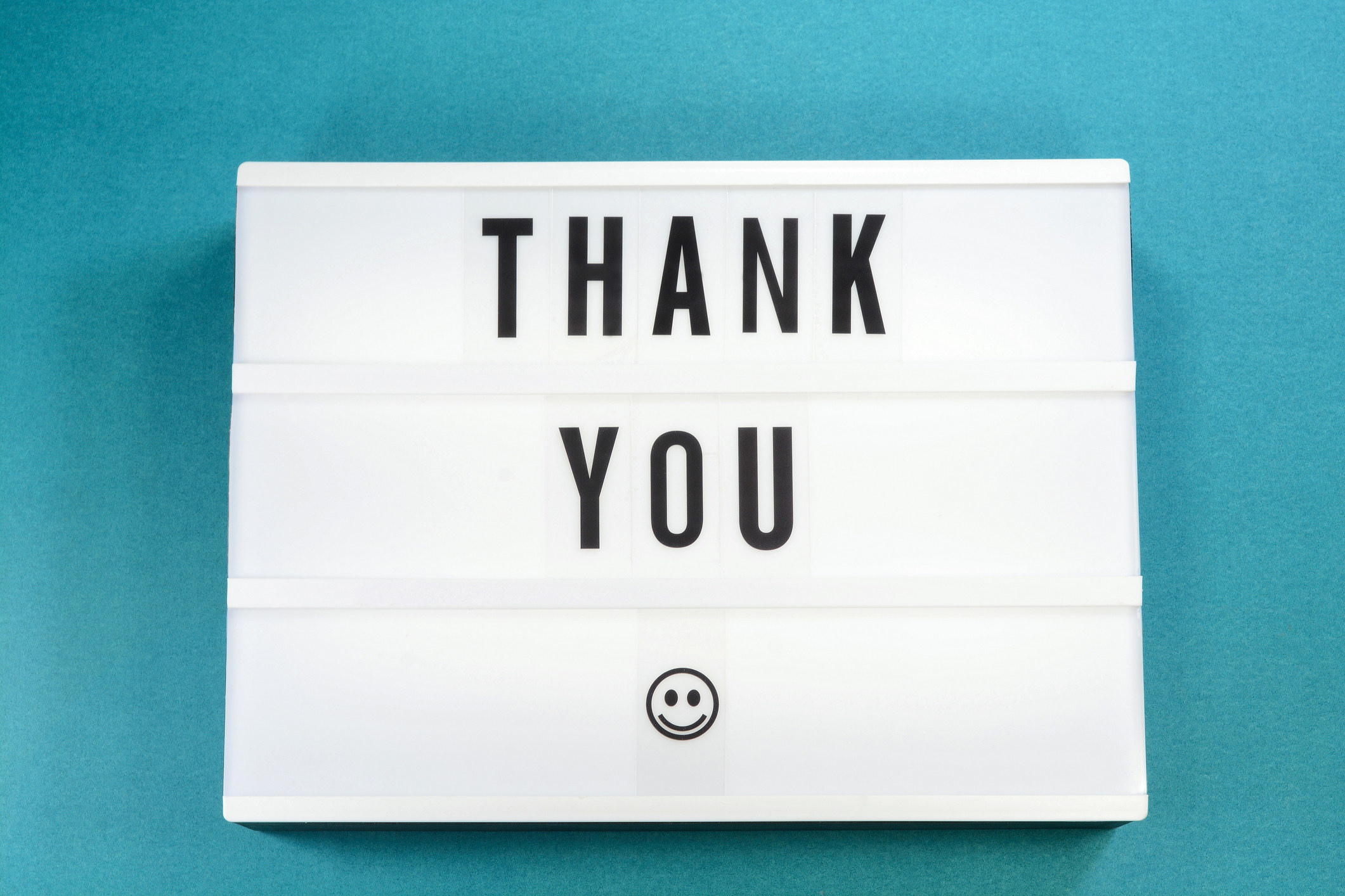 The word &quot;Thank you&quot; arranged in a light box