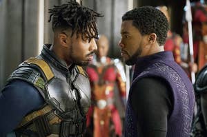 Michael B. Jordan and Chadwick Boseman in Black Panther