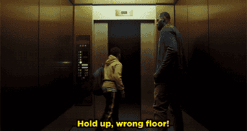 LeBron getting off elevator after his son and saying, &quot;Hold up, wrong floor!&quot;