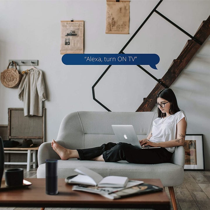 A woman sitting on the sofa with a laptop 
