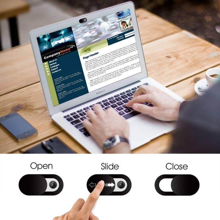 A webcam cover on a laptop
