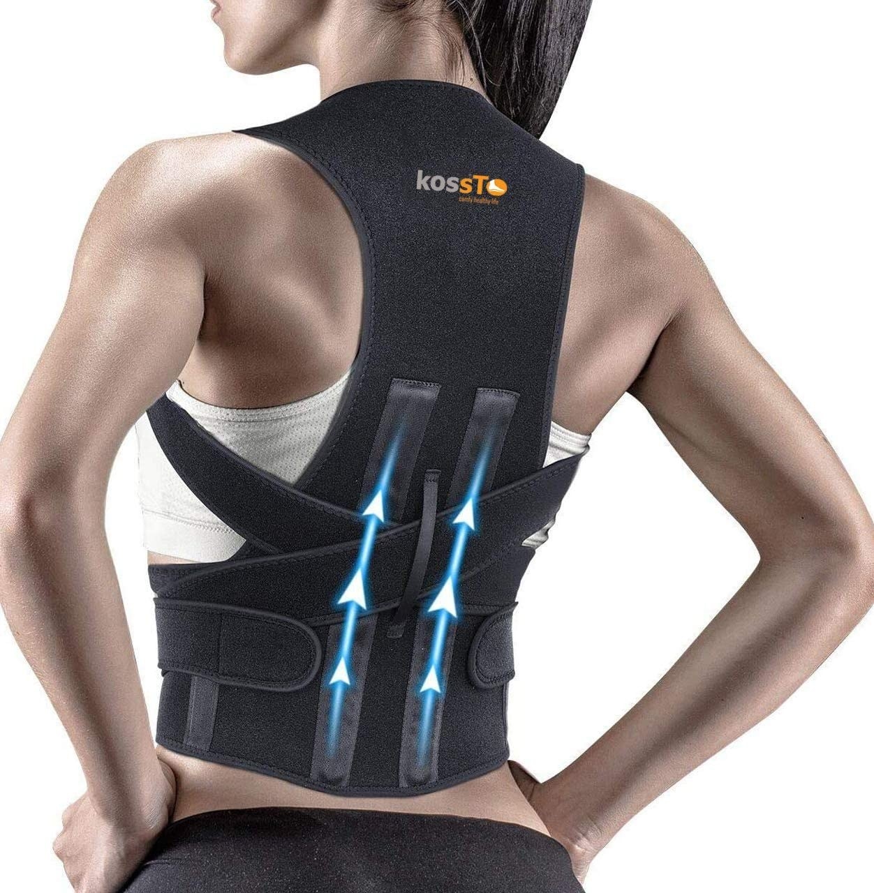 A woman wearing the posture corrector 