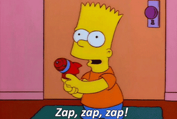 Bart Simpson pointing a toy and saying zap zap zap