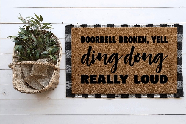 Natural doormat with words in black that say