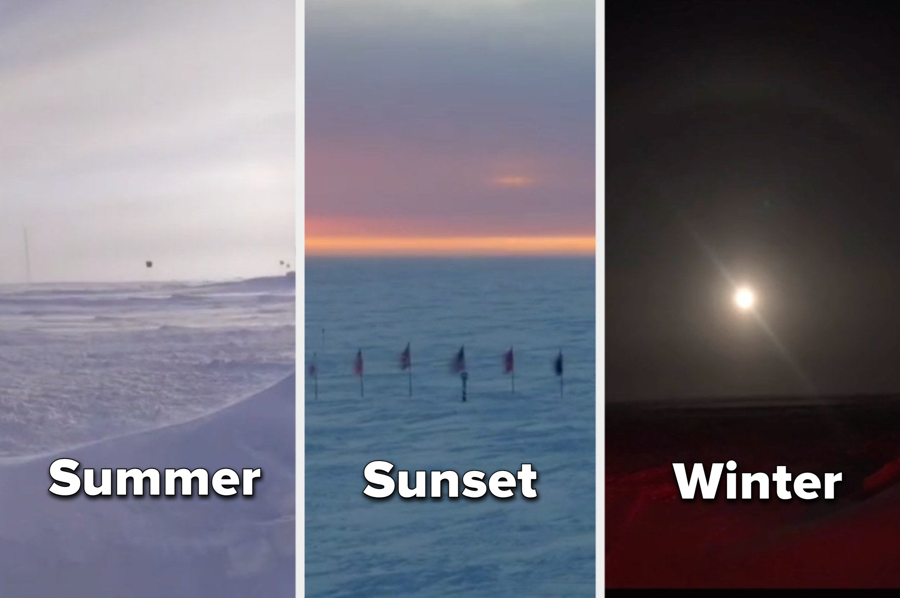 pictures of it light in summer, half dark at sunset, and pitch black in winter