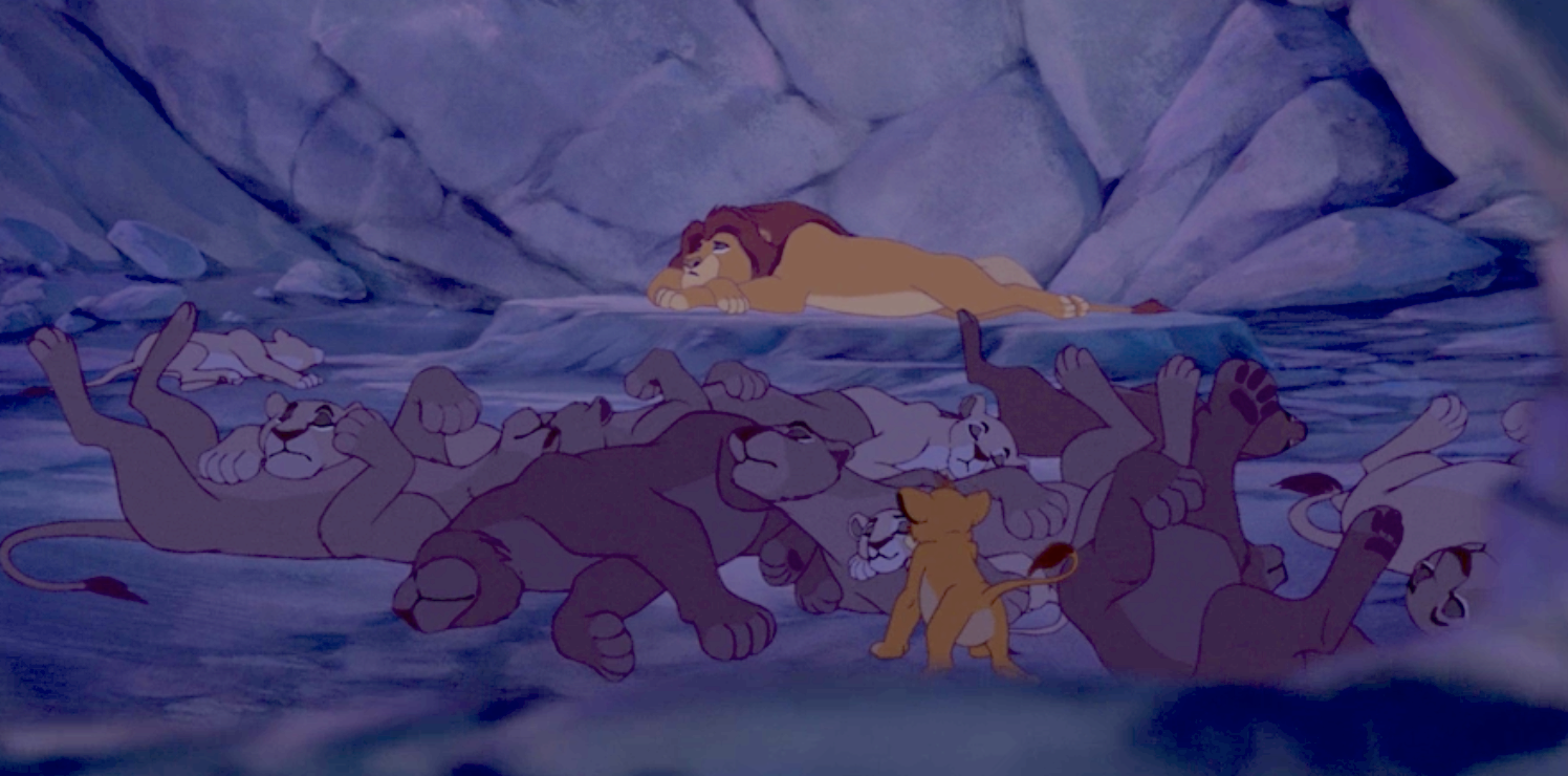 All the lionesses sleeping next to Mufasa