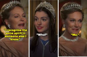 Julie Andrews and Anne Hathaway as Queen Clarisse and Mia Thermopolis in "The Princess Diaries"