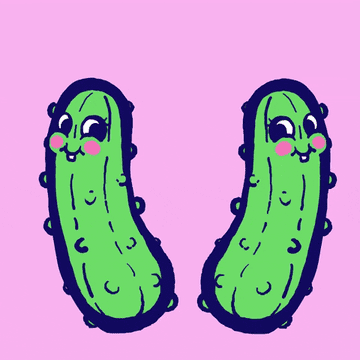 Two animated pickles bumping butts