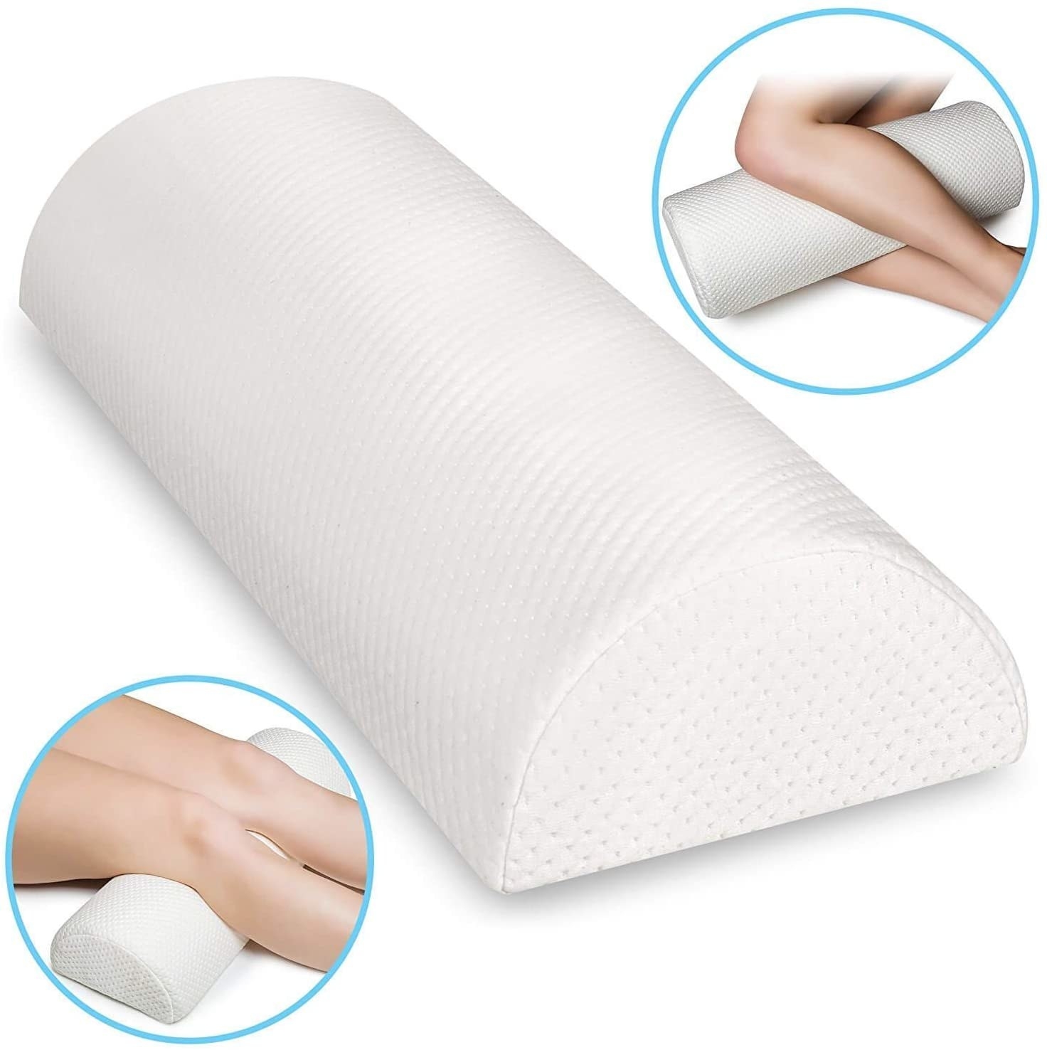 The pillow wedge with close-ups of the pillow between someone knees