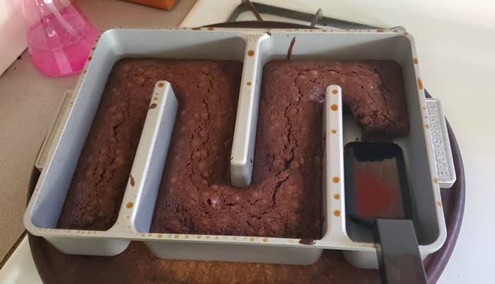 A customer review photo of their Baker&#x27;s Edge brownie pan 