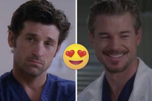 Derek shepherd on the left and mark sloan on the right with a heart eyes emoji in between them