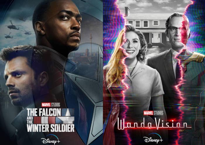 The Falcon and the Winter Soldier and WandaVision Disney Plus Posters side by side.