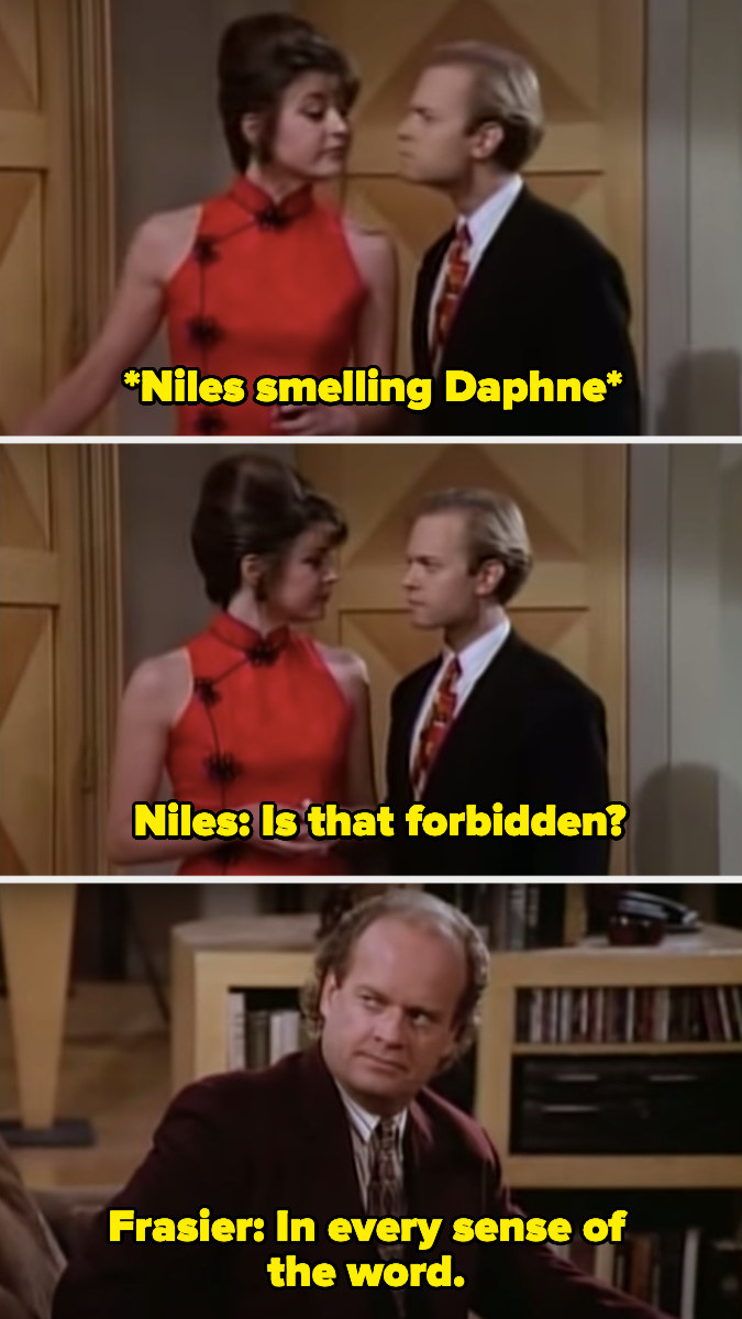 Niles sniffing Daphne and asking about her perfume  