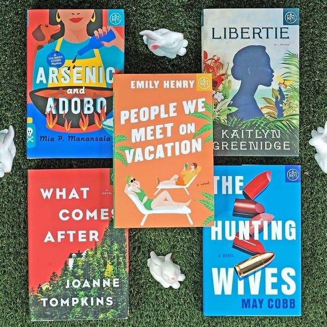 various book titles including people we meet on vacation, what comes after, the hunting wives, arsenic and adobo, and libertie