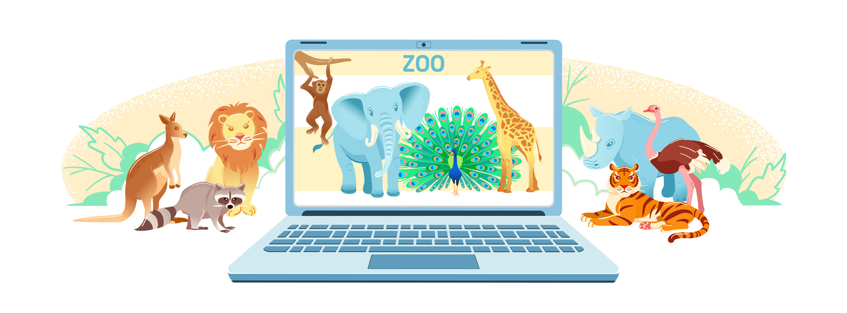Illustration of  an online virtual zoo