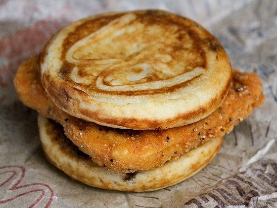 A McDonald&#x27;s McGriddles with fried chicken.