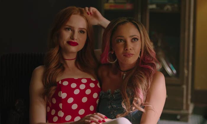 Cheryl and Toni from &quot;Riverdale&quot; sitting together on a couch