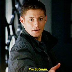 Jensen Ackles as Dean Winchester in &quot;Supernatural&quot; saying, &quot;I&#x27;m Batman&quot;