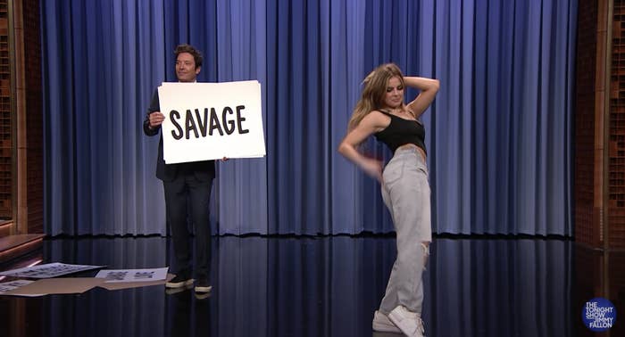 Addison Rae performing the Savage dance on Jimmy Fallon 