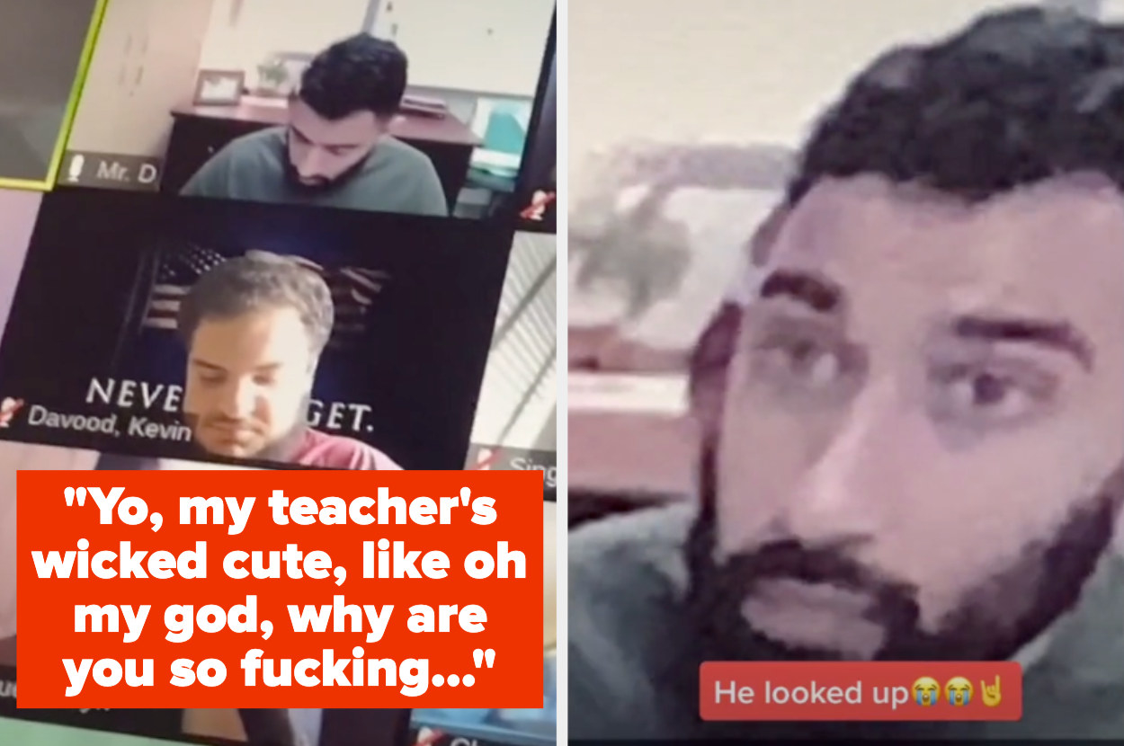 girl saying how cute her teacher is and then him looking up