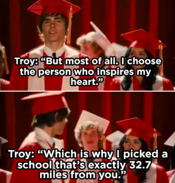 Troy chooses to go college near Gabriella