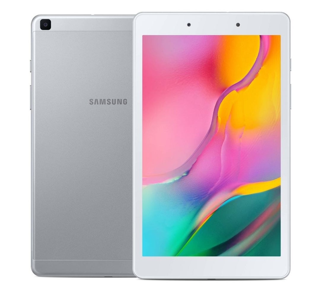 A white Samsung Galaxy tablet