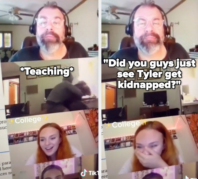 man teaching as a kid is grabbed and pulled from the room — the teacher asks &quot;Did you guys just see Tyler get kidnapped?&quot;