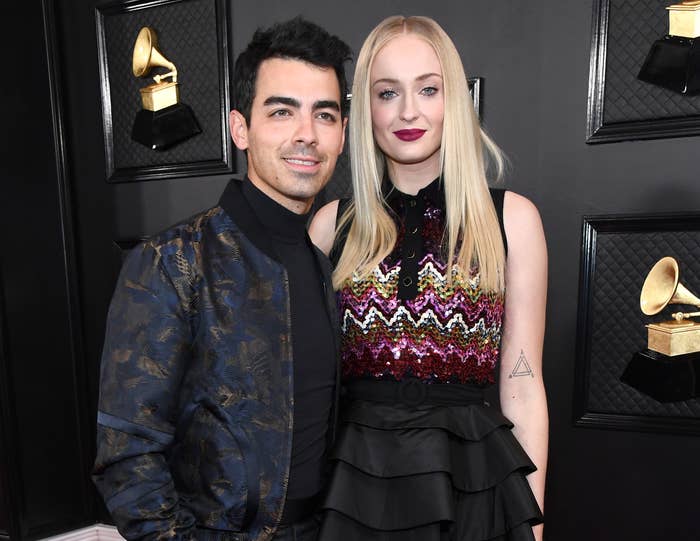 Joe and Sophie pose together at the Grammys