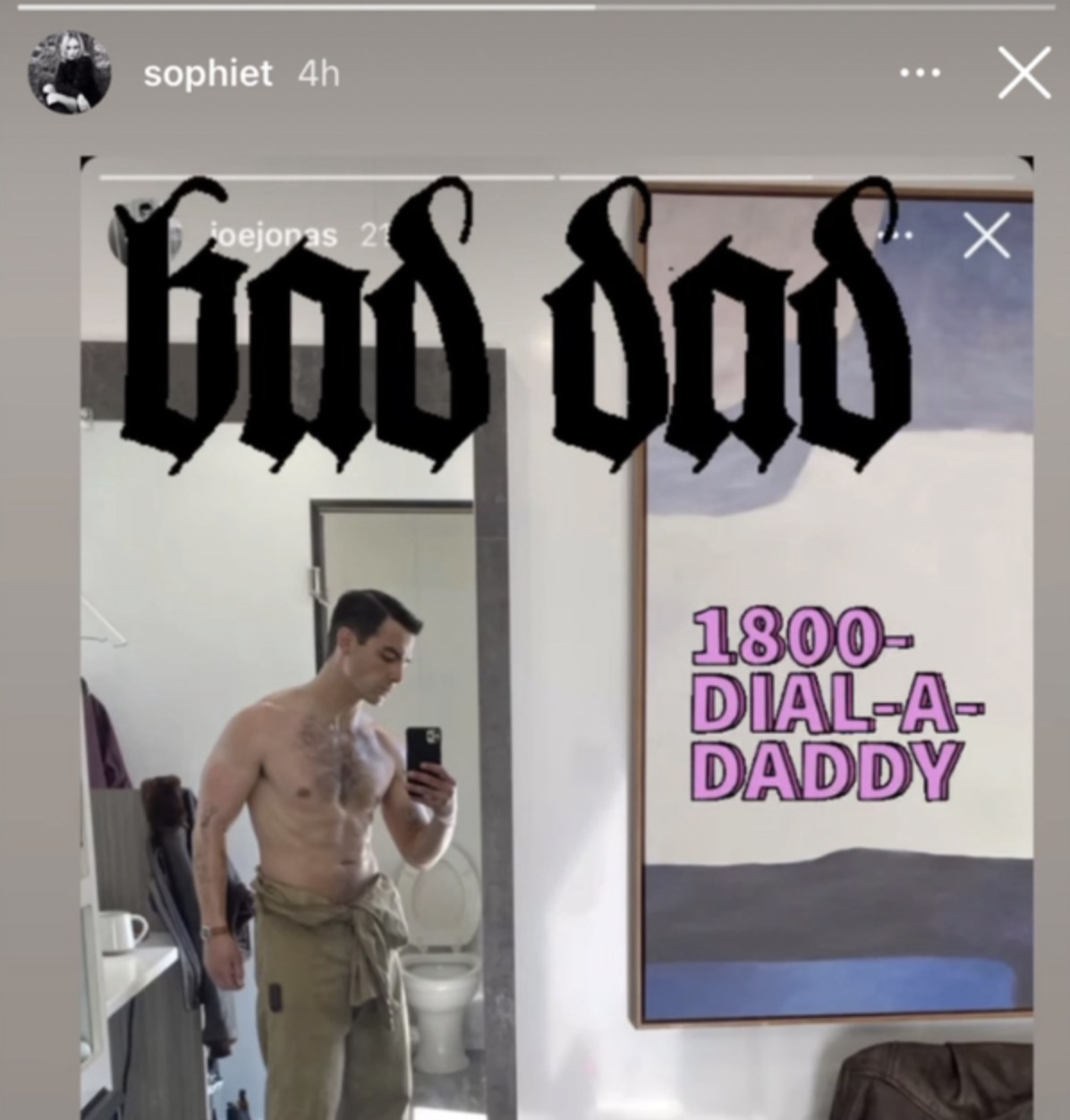 Joe goes shirtless and Sophie comments Bad Dad 